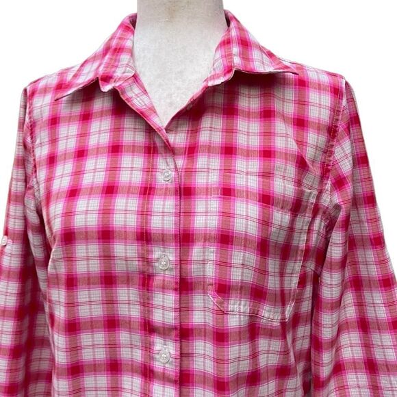 Odlo Pink Plaid Button Down Rugged Top Blouse Shirt Designed for Layering Size S - Picture 3 of 13